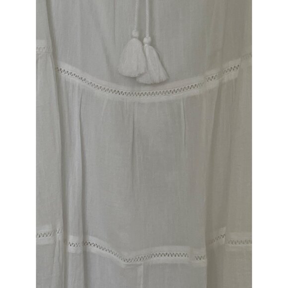 Talbots White Plus Size  D Cotton Boho Tired Skirt With Tassels Beachy Lagenlook - Picture 6 of 9